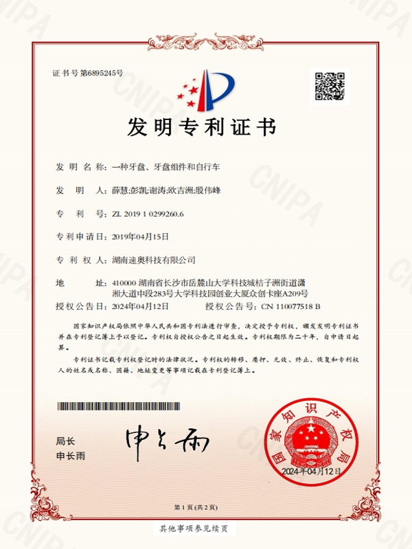 Chainrings patent